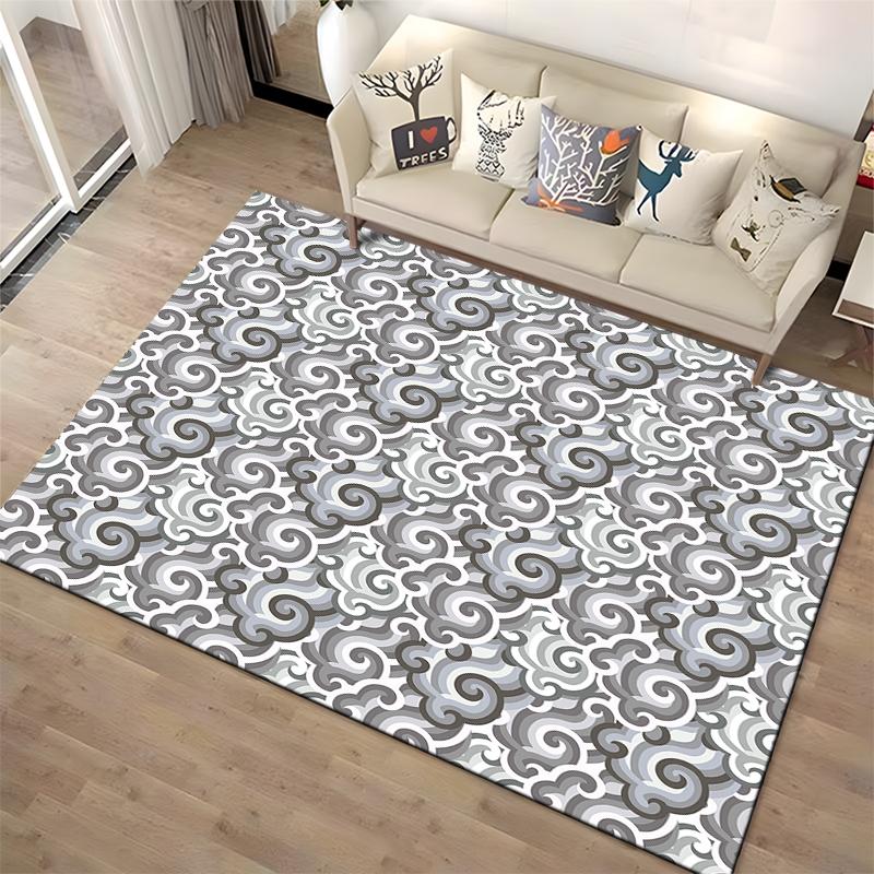 Grey Abstract Cloud Pattern Rug Non-slip rug suitable for living room and bedroom sofas
