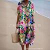 New Loose Casual Comfortable V-neck Digital Printing Pleated Large Version Dress