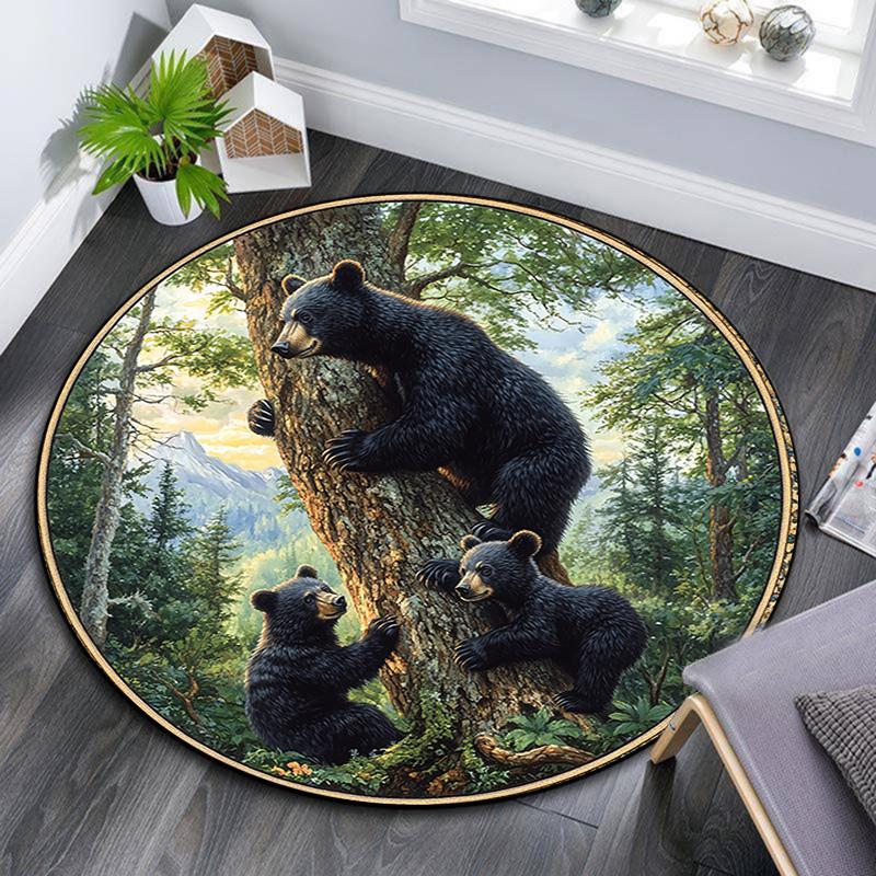 

Black Bear Round Area Rug,Carpet Rug for Living Room Bedroom Sofa Playroom Decor,Non-slip Floor Mat 80cmx80cm