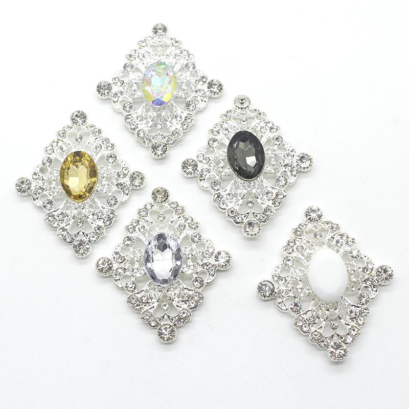 New Fashion 10Pcs 40*46mm Metal Acrylic Crystal Rhinestone Buttons For Craft Embellishment Diy Clothing Decorative Accessories