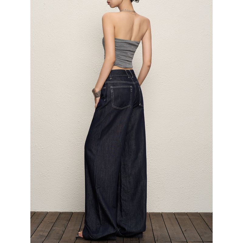 American-Style Small Denim Women's Summer High Waist Slim Looking Loose Drooping Mop Lyocell Ice Silk Straight-leg Pants