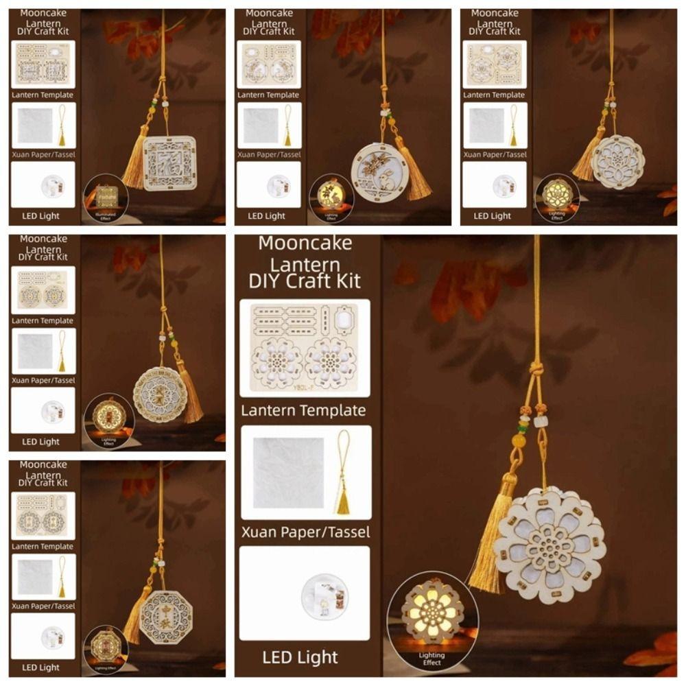 Luminous Wooden Mooncake Lantern Handmade Glow Festival Decor Pendant  Chinese New Year