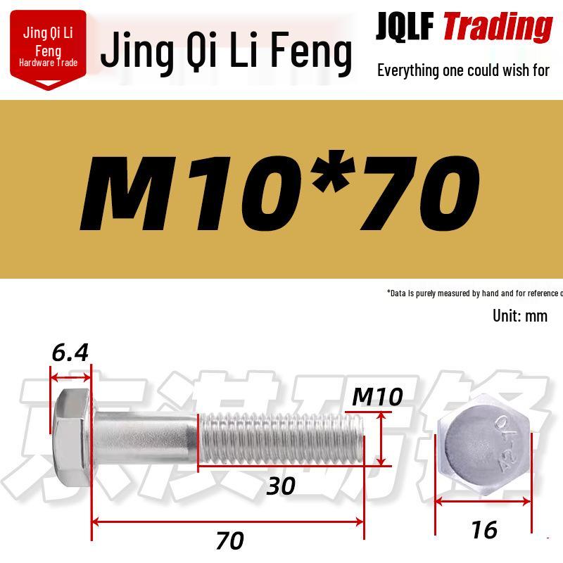 201 Stainless Steel Hex Head Bolt, Half Thread, M6-M30 Threaded Rod
