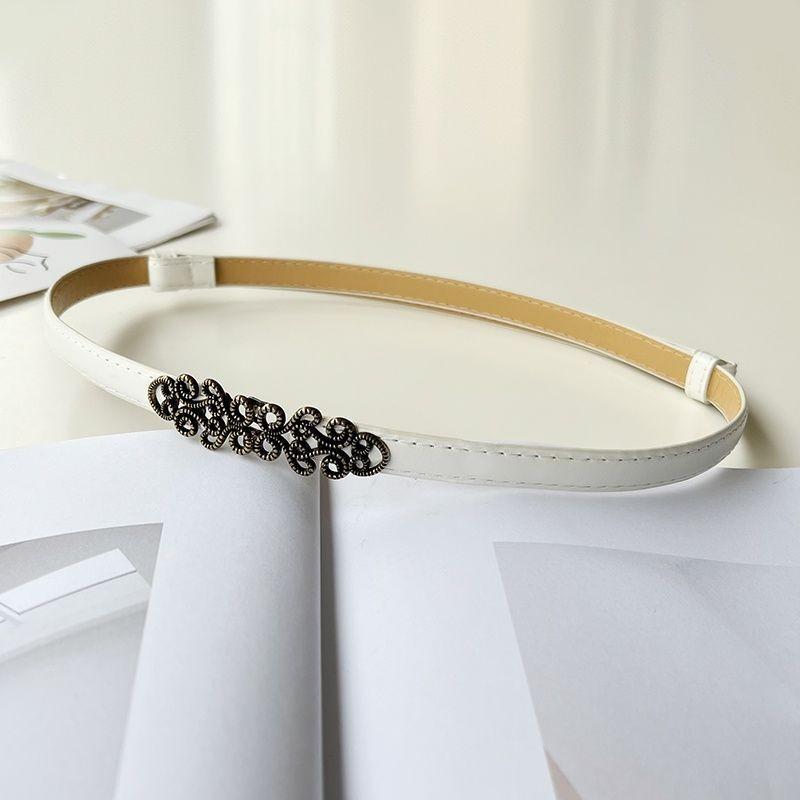 

Classic Floral Retro Design Womens Waist Belt Perfect For Dresses And Outfits Ribbed White