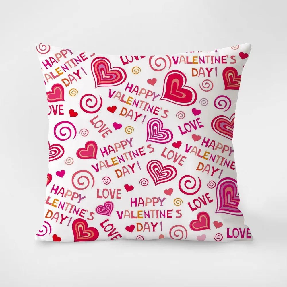 Red Love Heart Romantic Love Pattern Pillowcase Living Room Sofa Cushion Cover Bedroom Room Bedside Home Decoration
