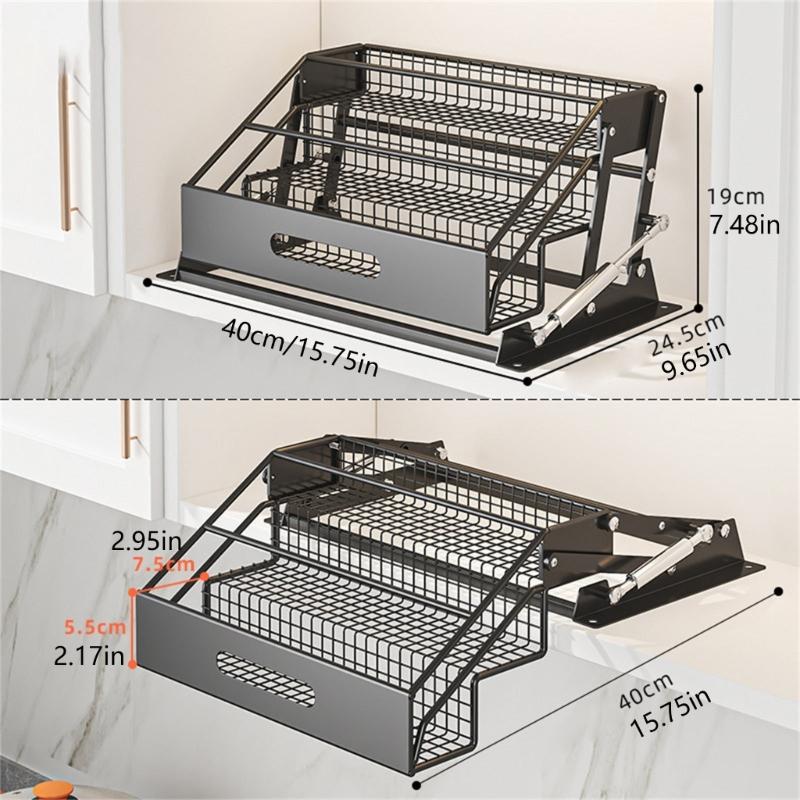 Kitchen Cabinet Seasoning Shelf, 3 Level Carbon Steel Storage Design with Guard Rails for Bottle Sorting and Access
