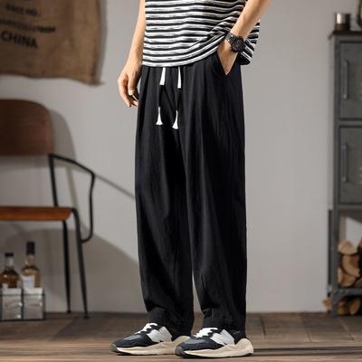 Men Cotton Linen Pants Summer Straight Casual Ice Silk Sweatpants Male Wide Leg Oversize Linen Trousers 2024 New