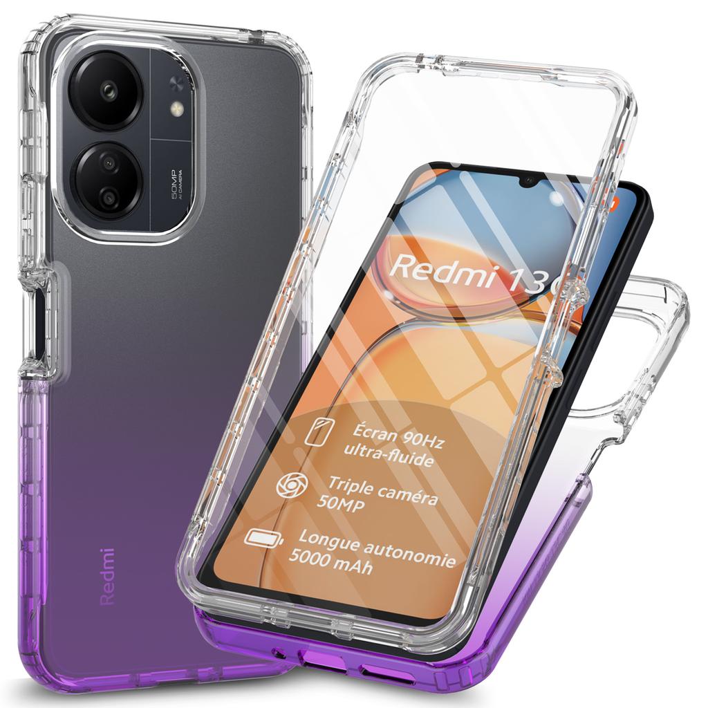 Etui na telefon Xiaomi Redmi 13C 4G/13C 5G/Poco C65 4G 3-w-1 PC+TPU Pokrowiec ochronny z folią PET na ekran