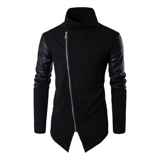 

Мужское осеннее пальто Стойка воротник Однотонное Длинные рукава Кардиган на молнии Пэчворк Сохраняет тепло Вязаный Мягкий кардиган Весенний топ Мужская одежда M чёрный