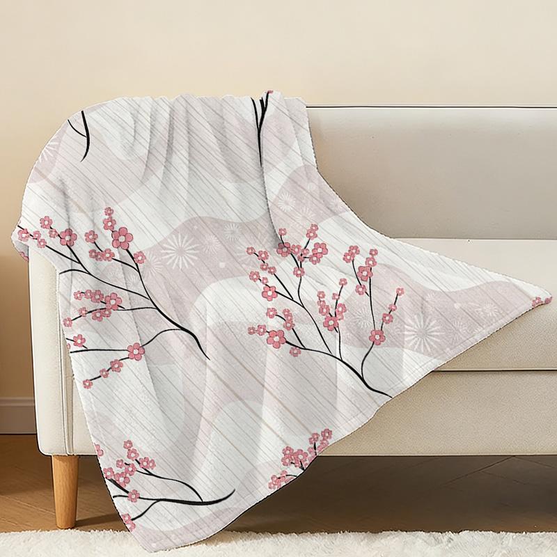 Soft Flannel Blanket – Cherry Blossom Series, Solid Color, Warm & Skin-Friendly, Elegant for Home Leisure, Ideal for Halloween & Christmas