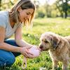 2-in-1 Dog Water Bottle, Portable Pet Water Bottle with Bowl, 10oz Stainless Steel Heart Dog Water Ball, Dog Water Dispenser for Small Dogs Puppies