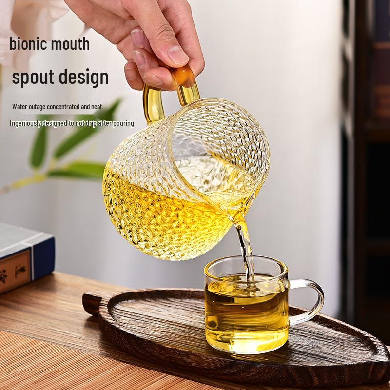 Shangqi High Borosilicate Glass Hammered Gongdao Cup Tea Pitcher (450ML, Set of 2)
