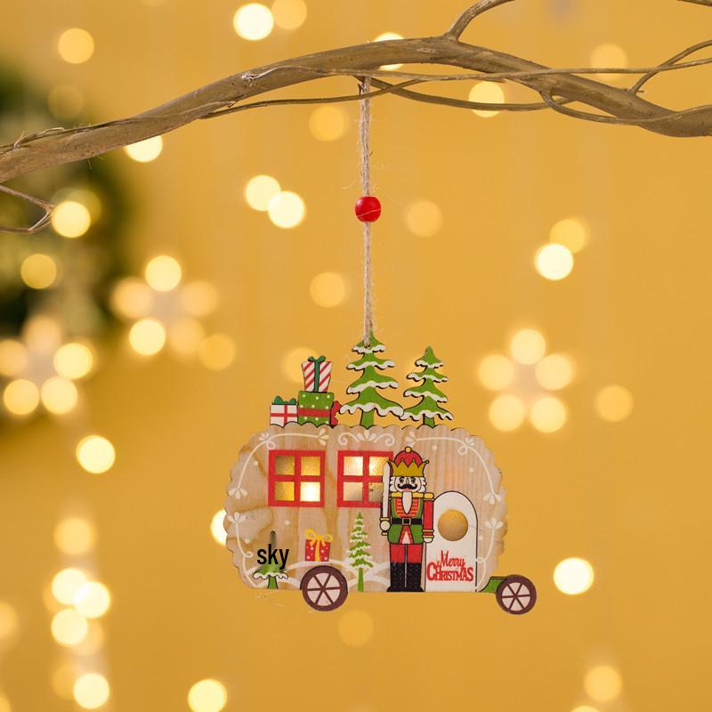 Colorful Nutcracker Wooden Christmas Tree Luminous Pendant for Mall and Hotel Decorations