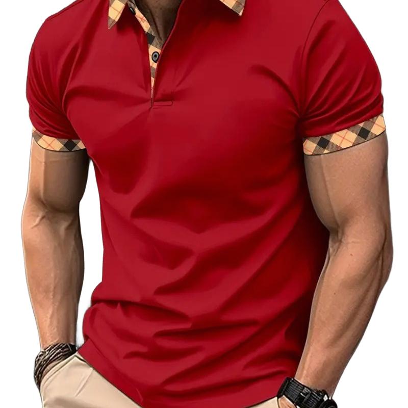 Men's Korean-Style Fashion Slim-Fit T-Shirt Button-Printed Lapel Short-Sleeve Polo Shirt