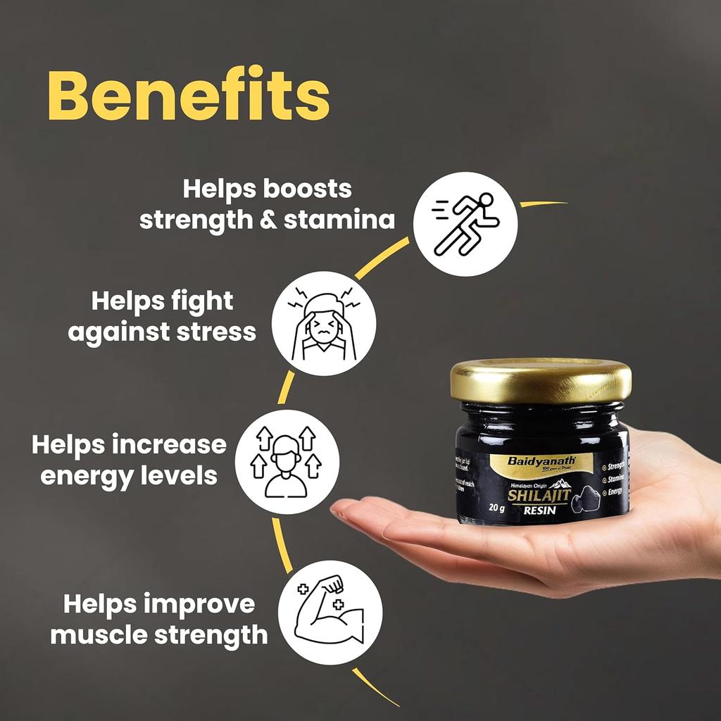 Baidyanath Himalayan Shilajit Resin 20g Natural Energy Booster for Strength, Power and Stamina