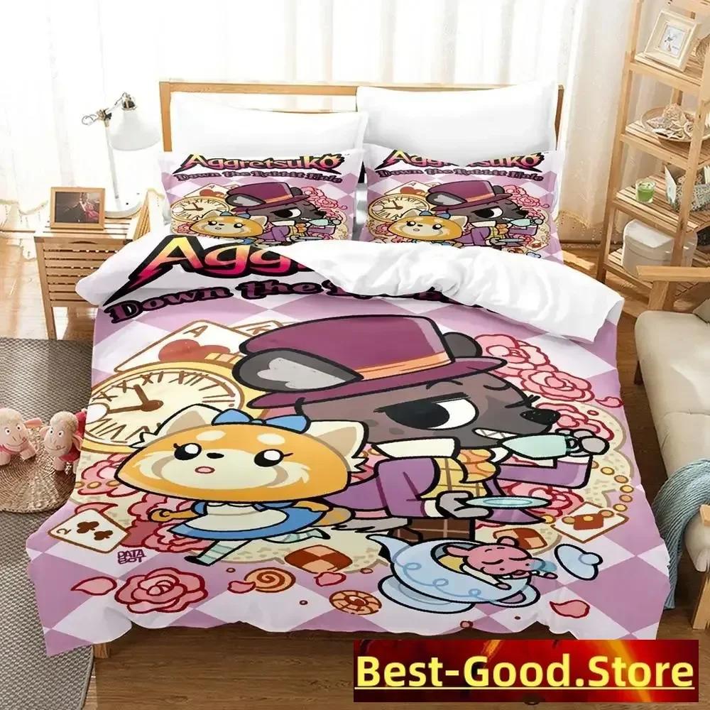 Aggretsuko Anime Parure De Lit Printed Bed Set Duvet Cover Pillowcase Bedding Set Linen Sheet Quilt Cover Full Queen King Size