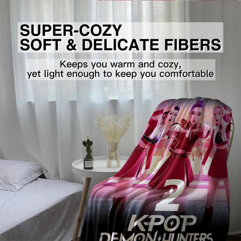 K-POP Dämonenjäger Thema Flanelldecke, Heiße Anime-Print Überwurfdecke, Fan-Geschenkdecke, Lässige Warme Decke