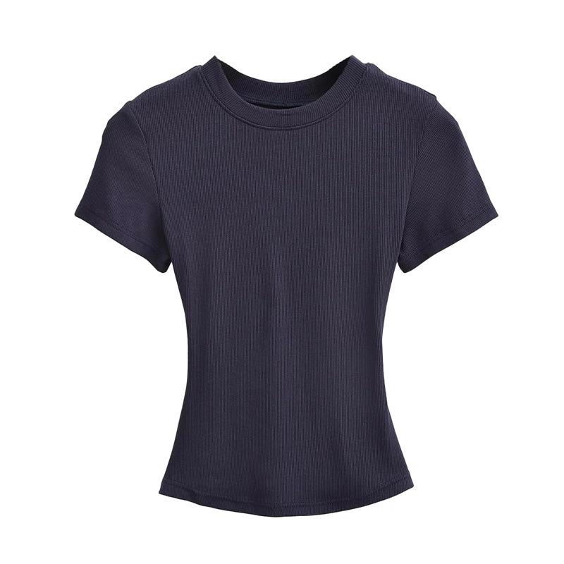 Pure Desire Women s Spicy Girl Round Neck Ribbed Summer T-Shirt Small