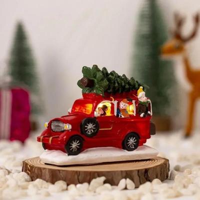 Kerststijl Lichtgevende Kleine Vrachtwagen Auto met Lamp Hars Kerstraam Decoratie Ambachten Huisdecoratie Feest Mode Benodigdheden