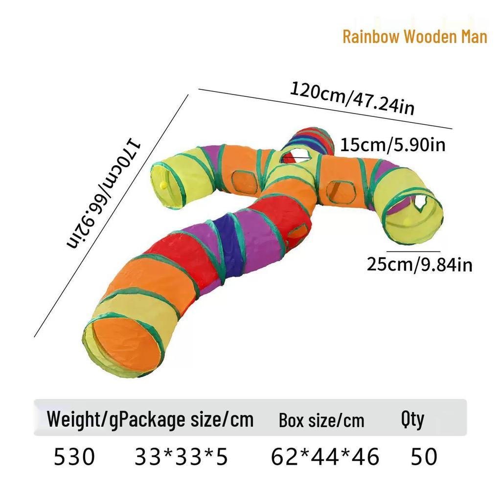 Rainbow Three-Way Foldable Cat Tunnel Toy