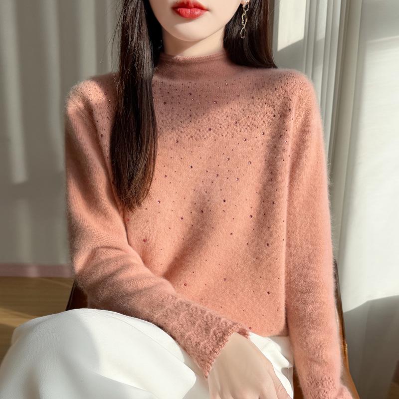 Women's Skin-Friendly Wool Knit Cardigan – Autumn/Winter Half-High Collar Sweater Coat for Commuting and Style