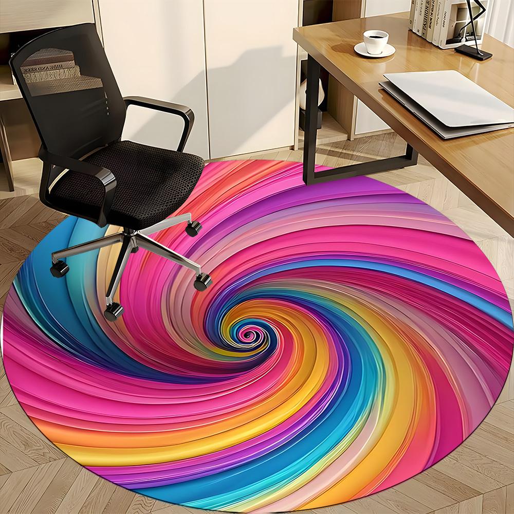 1pc Colorful Swirl Pattern Chair Carpet for Office, Round Non-Slip Durable Large Size Office Carpet, Suitable for Office, Beautiful Decoration