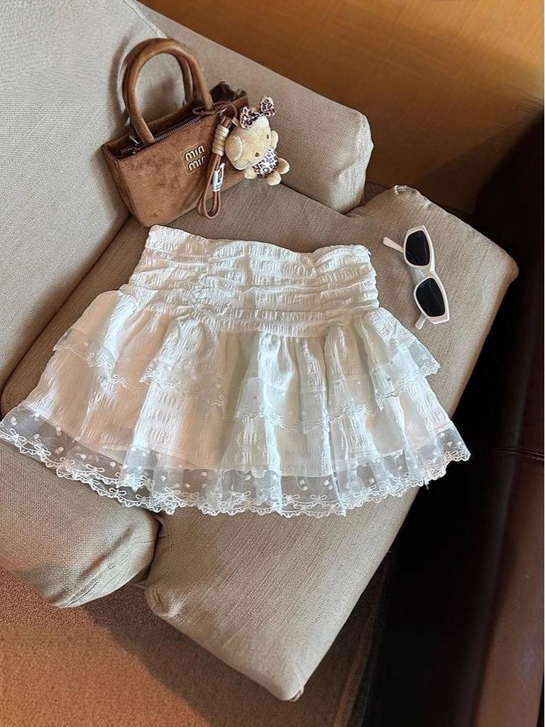Ballet-Inspired High Waist A-Line Lace Chiffon Skirt for Women