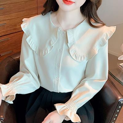 Fashion New 2024 Autumn Long Sleeve Doll Collar Office Lady Apricot Blouse Shirt Women Tops Blouses Shirts J493