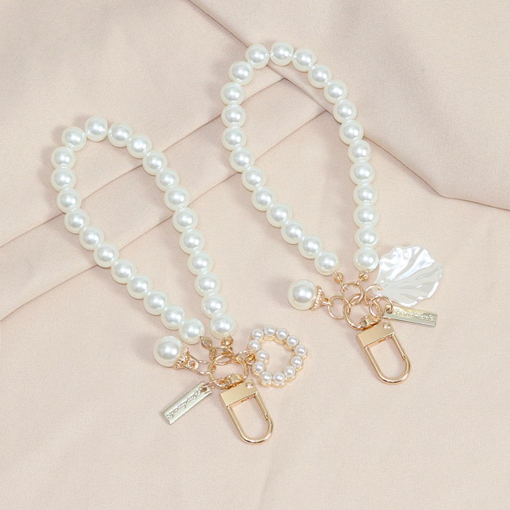 Heart Keychain Phone Chain Pendant Shell Pearl Pendant Charm Decorations Girls Bag Keyring Hanging Ornament Accessories