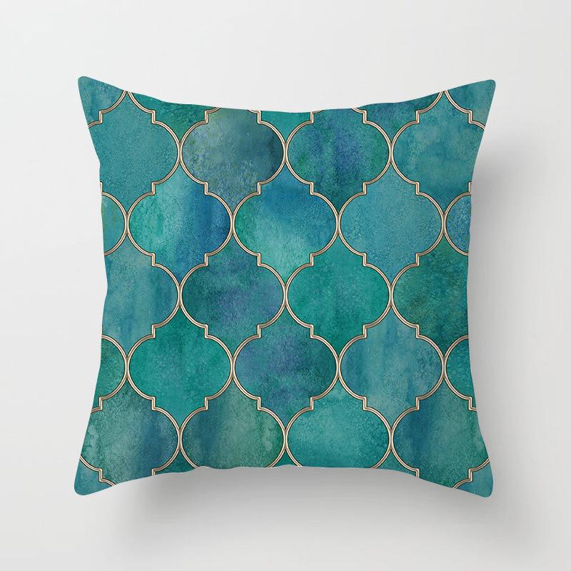 Retro Green Geometric Pillow Case Home Sofa Pillow Cushion Cover Tatami