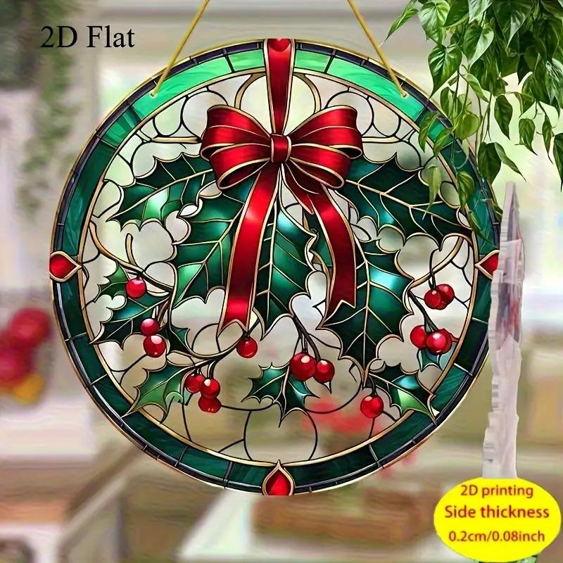 

Рождественский настенный декор «Падуб и ягоды». Акрил с красным бантом для дома, офиса или сада. чистый