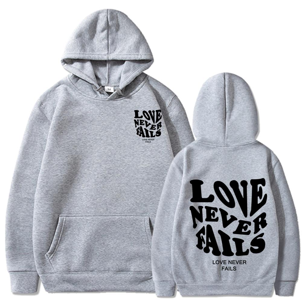 Love Never Fails Print Letter Hoodies Men/Women Sweatshirt Black Autumn Vintage Oversized Harajuku Loose Tops Casual Pullovers