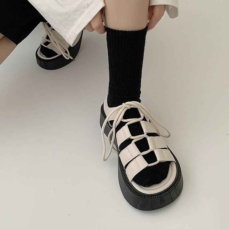 Sandali da Donna con Plateau e Laccio, Sandali Open Toe Estivi da Esterno, Strada, Spiaggia, Sandali Romani alla Moda, Pantofole da Donna All-match
