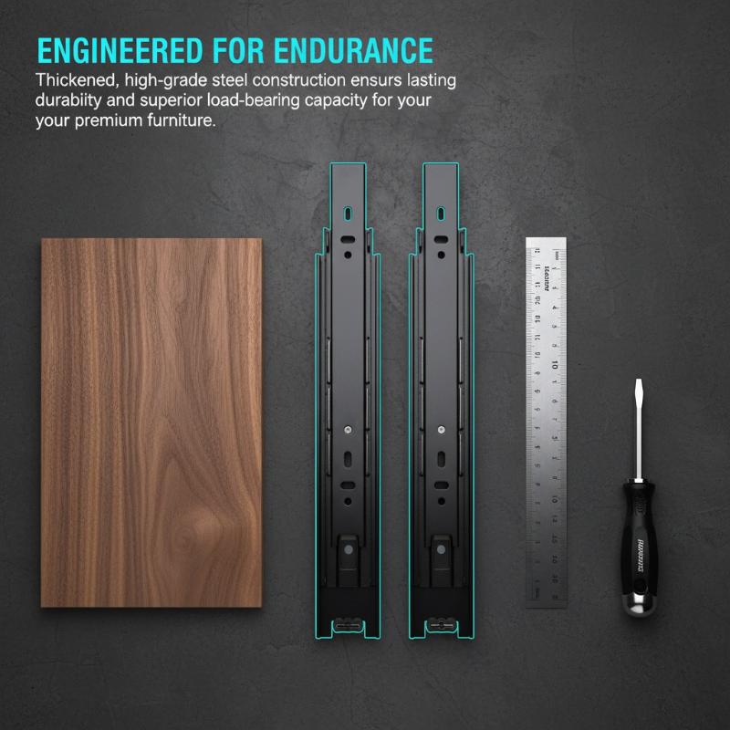 Heavy Duty Drawer Slides Full Extension Ball Bearing Guide 100LB Rated Pair Silent for Furniture Workshop Drawers