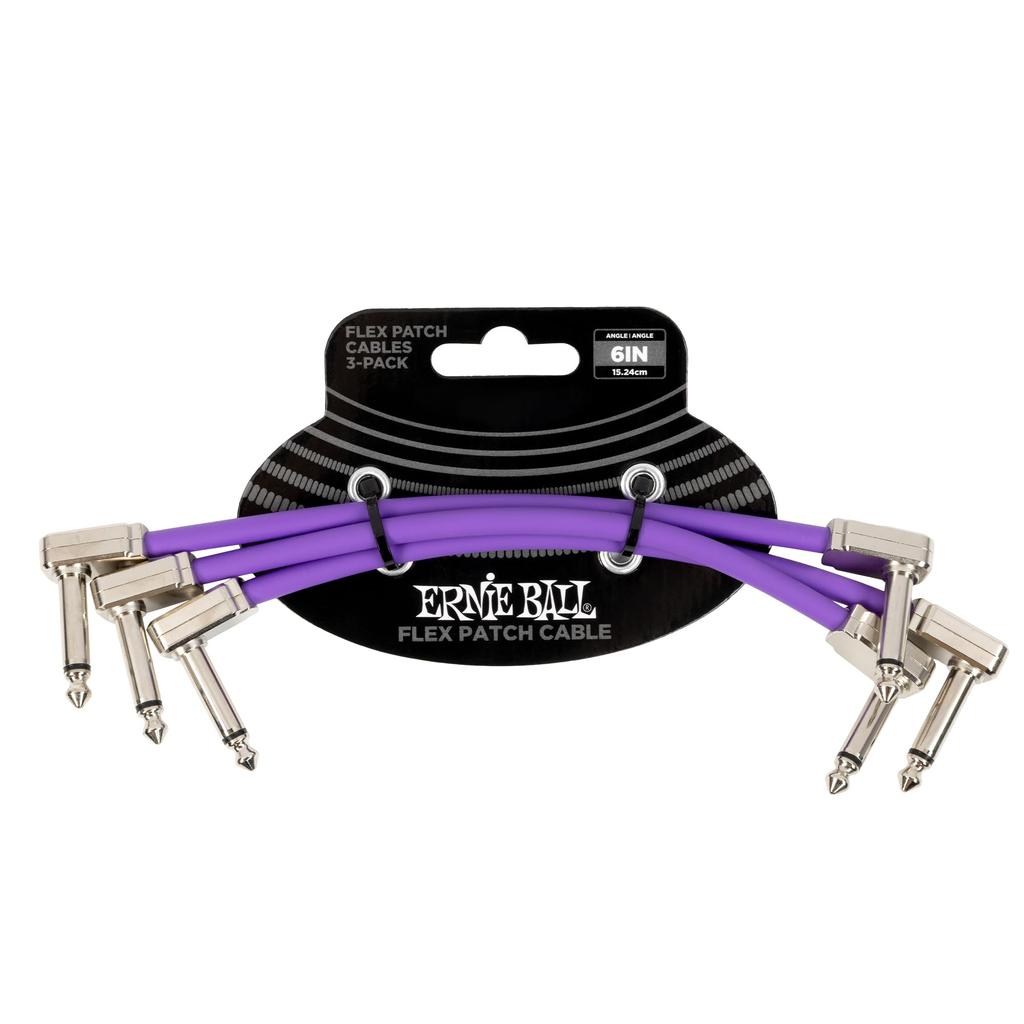 Ernie Ball Flex Patch Cables 6452 Purple for 6-inch (15cm) Guitar/Bass, 3-Pack