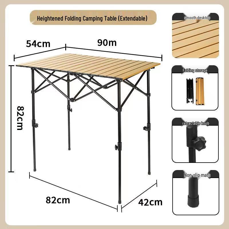 ZISIZ Height-Adjustable Roll-Up Folding Camping Table