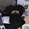 Damen taillenbetonendes elastisches T-Shirt New York Pink bedruckt Kurzarm Rundhals Oberteil Tee Harajuku T-Shirts