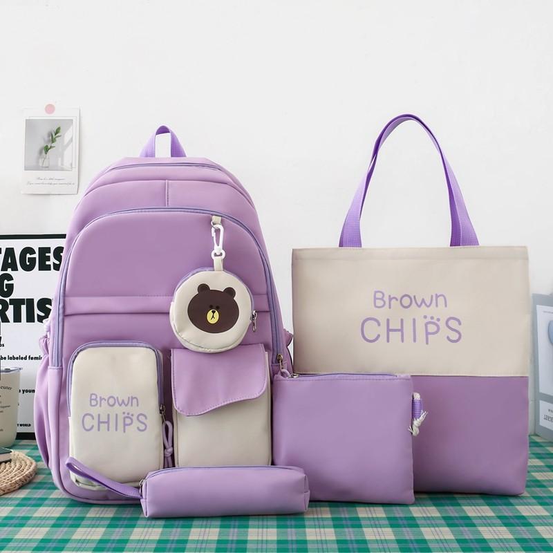 Ensemble de sac à dos en trois pièces, sac d'école à blocs de couleurs, sac à dos de grande capacité pour femme, sac à lettres avec sac à stylos