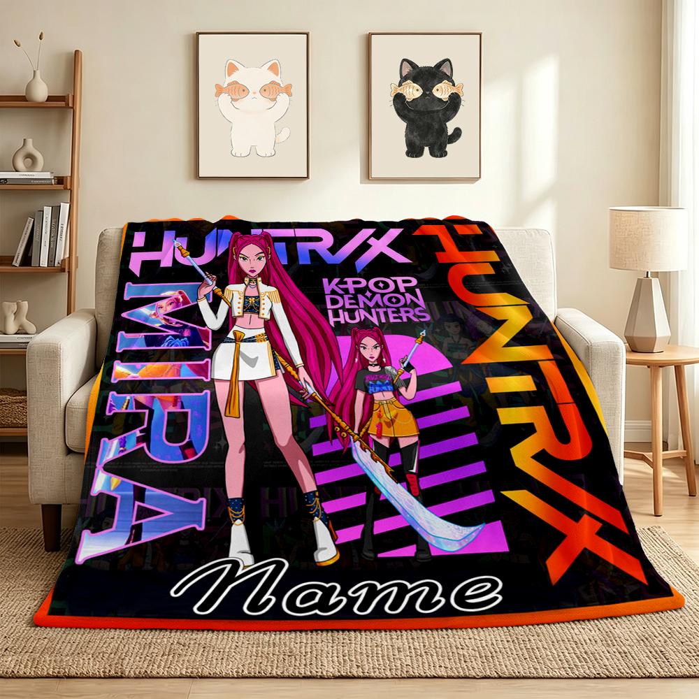 Custom Name K-Pop Hunters Flannel Blanket Throw Blanket Soft Warm Sofa Bed Home Decor Unique Gift
