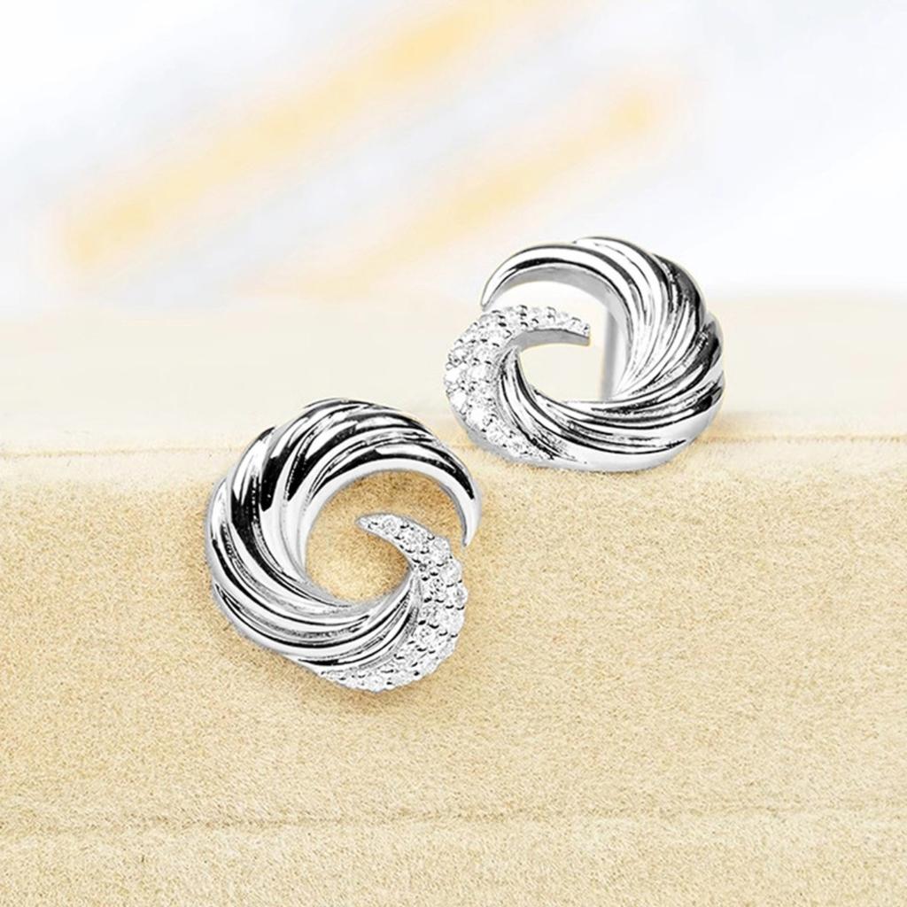 Swirl Wave Stud Earrings for Women Elegant Gold Tone Paved Stone Earrings for Daily and Special Occasions