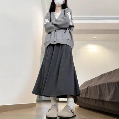 Dark Gray Glutinous Rice Skirt Women's Autumn New High Waist Drape Medium and Long Skirt