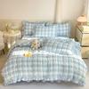 Washed Cotton Plaid Seersucker Bed Four-piece Set, Bed Sheet, Bed Skirt, Quilt Cover, Dormitory Bedding Three-piece Set