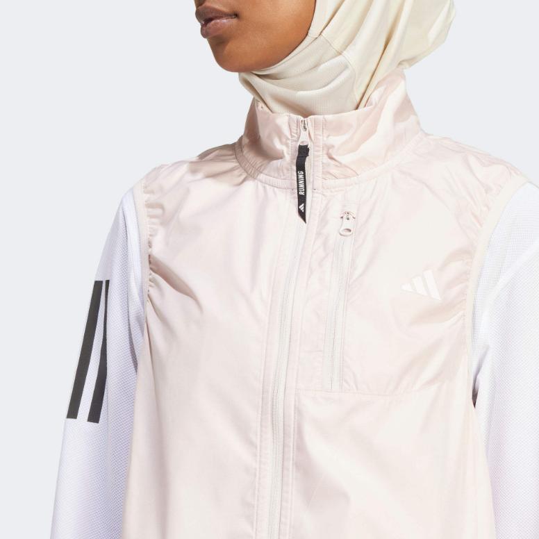 adidas Own The Run Solid Logo Zip Collared Vest Women Tops Light-Pink IN1575