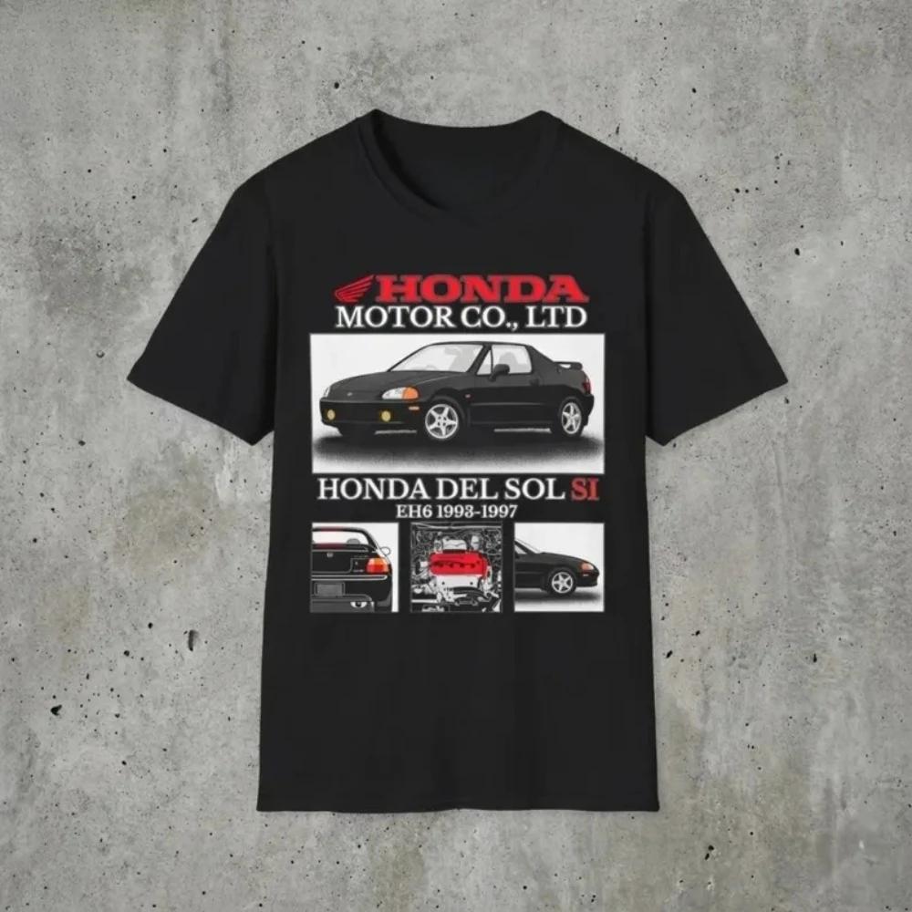Honda Mens and Womens Tshirt Del Sol Si EH6 19931997 JDM Tee Summer Cotton Shortsleeved Spring and Autumn Motorcycle Top