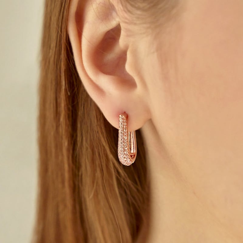 ELLE Jewelry 14K Luxury Cubic One-Touch Earrings (Gold Pin) ELGPEE412