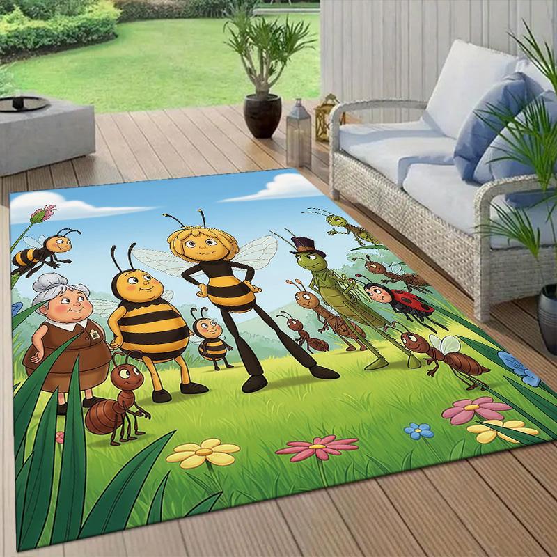 Maya the Bee Flannel Pattern Square Carpet,Area Rug,Carpet Rug for Living Room Bedroom Sofa Playroom Decor,Non-slip Floor Mat