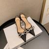 White High Heels Spring and Summer New Pointed Head Thin Heel Rhinestone Bow Bag Head Empty Sandals Women