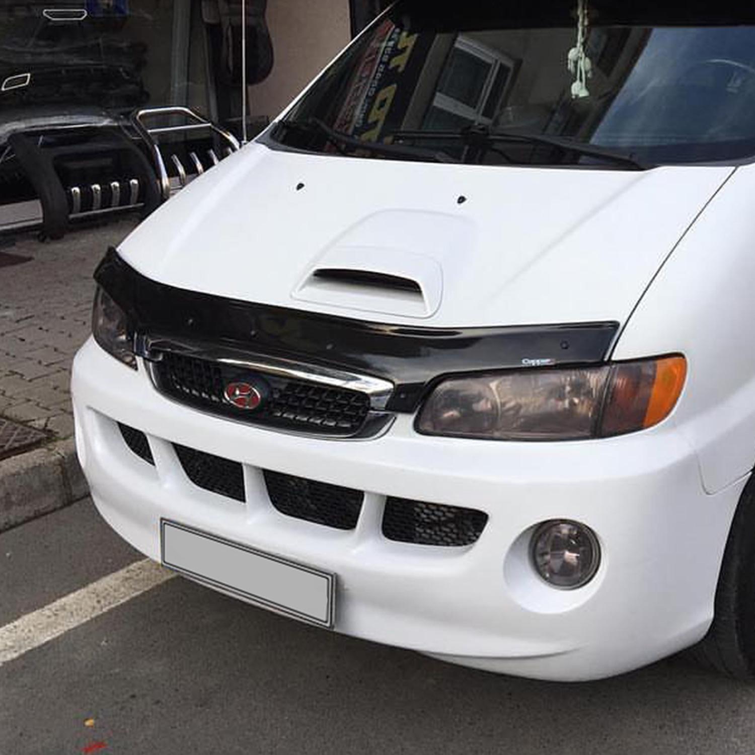 

FOR Hyundai Starex 2003 To 2008 Models Front Hood Protection Spoiler Front Bug Shield Hood Deflector Guard Glossy Black Sporty