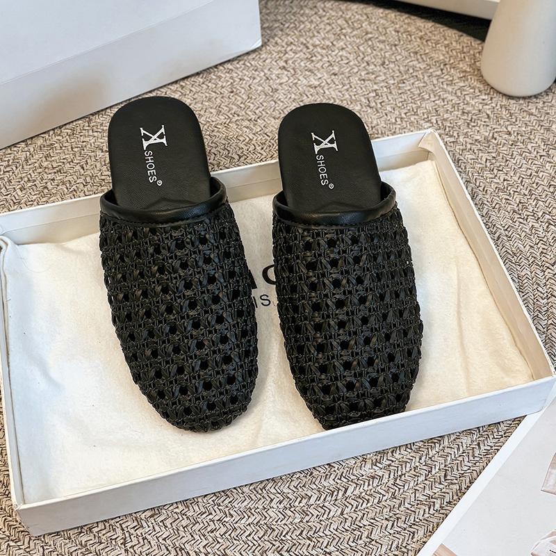 Fashion Women Mesh Slippers Low Heels Hollow Sandals Woman Mules Shoes Square Toe Summer 2025 New Trend Casual Dress Beach Slides Mujer