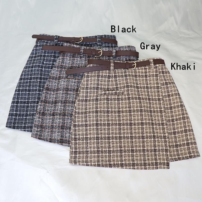 Autumn Sweet High Waist A-line Mini Skirt Chic Sashes  Irregular Lady Skirt Vintage Casual Women Plaid Skirt